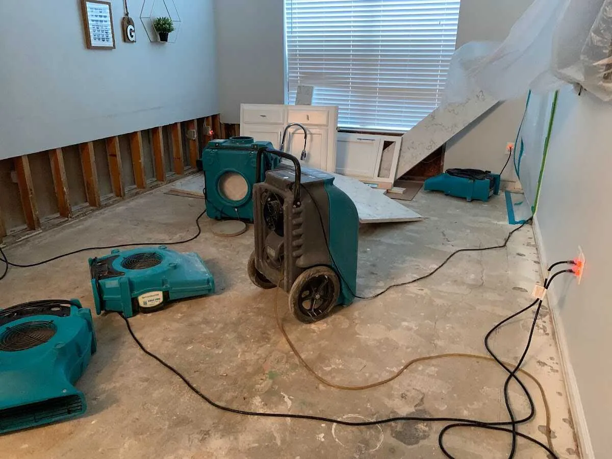 Dehumidifier in flood-cut room for Water Damage Restoration in San Clemente