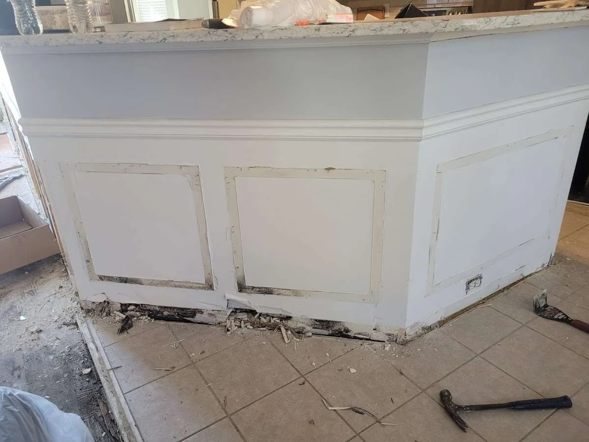 Water damage and mold on kitchen during Storm Damage Restoration in San Clemente